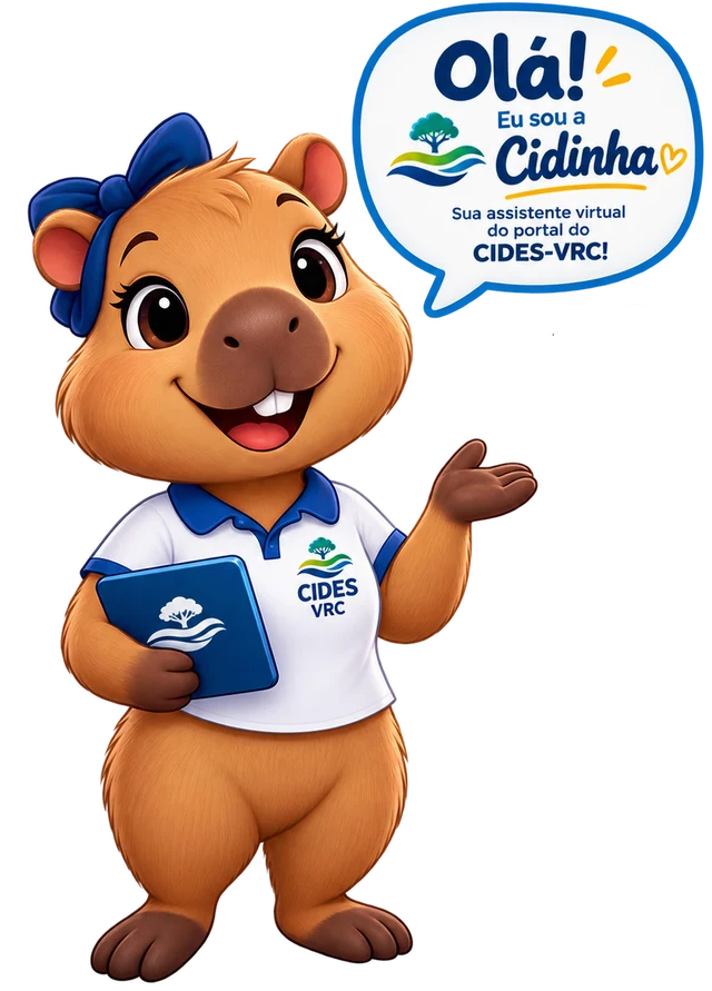 Cidinha, a capivara assistente virtual do CIDES-VRC, se apresentando