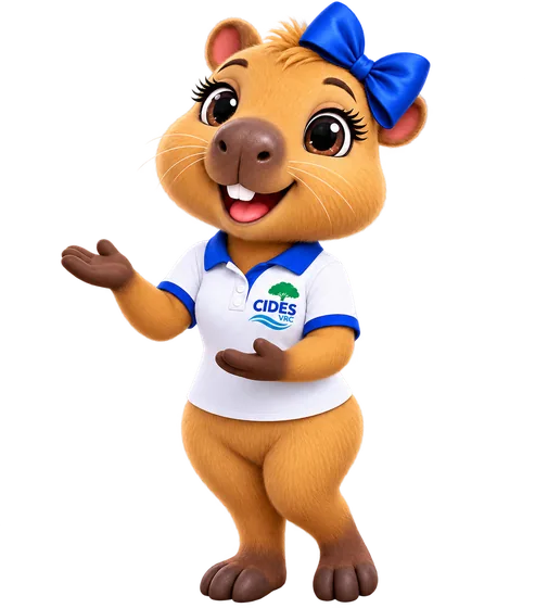 Cidinha, the capybara virtual assistant of CIDES-VRC, introducing herself